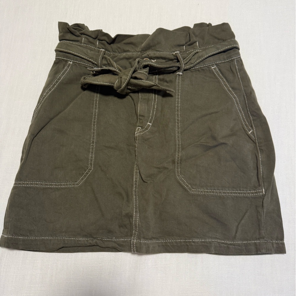 Olive Green Paperbag Waist Skirt